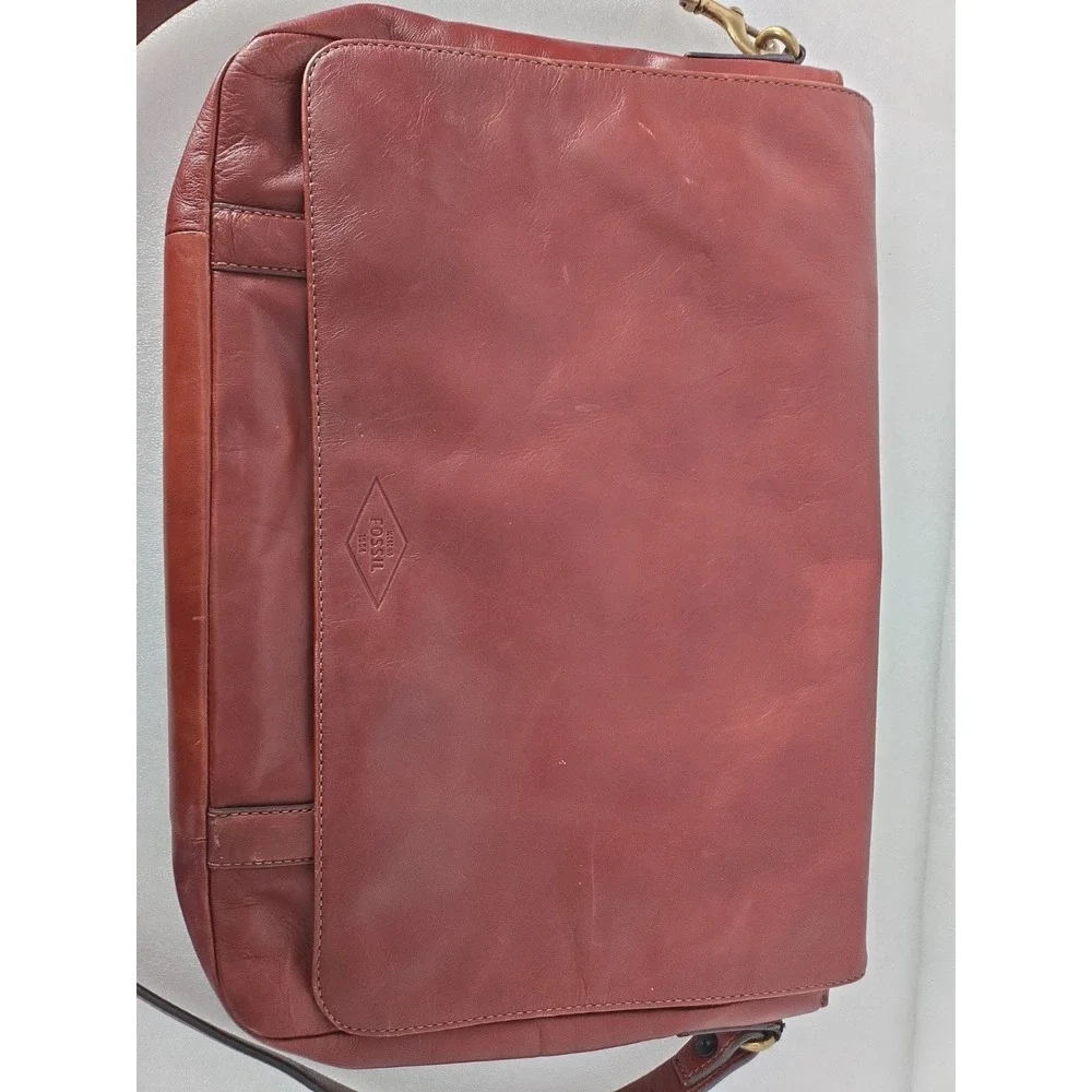 Fossil Explorer Lg Brown Leather Fold Over Messenger Satchel Bag 12